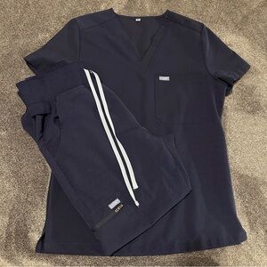 Navy Blue Scrub Set with White Stripes